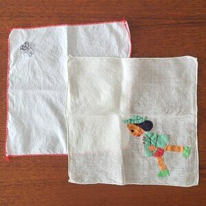 2 cute white and off-white vintage handkerchiefs